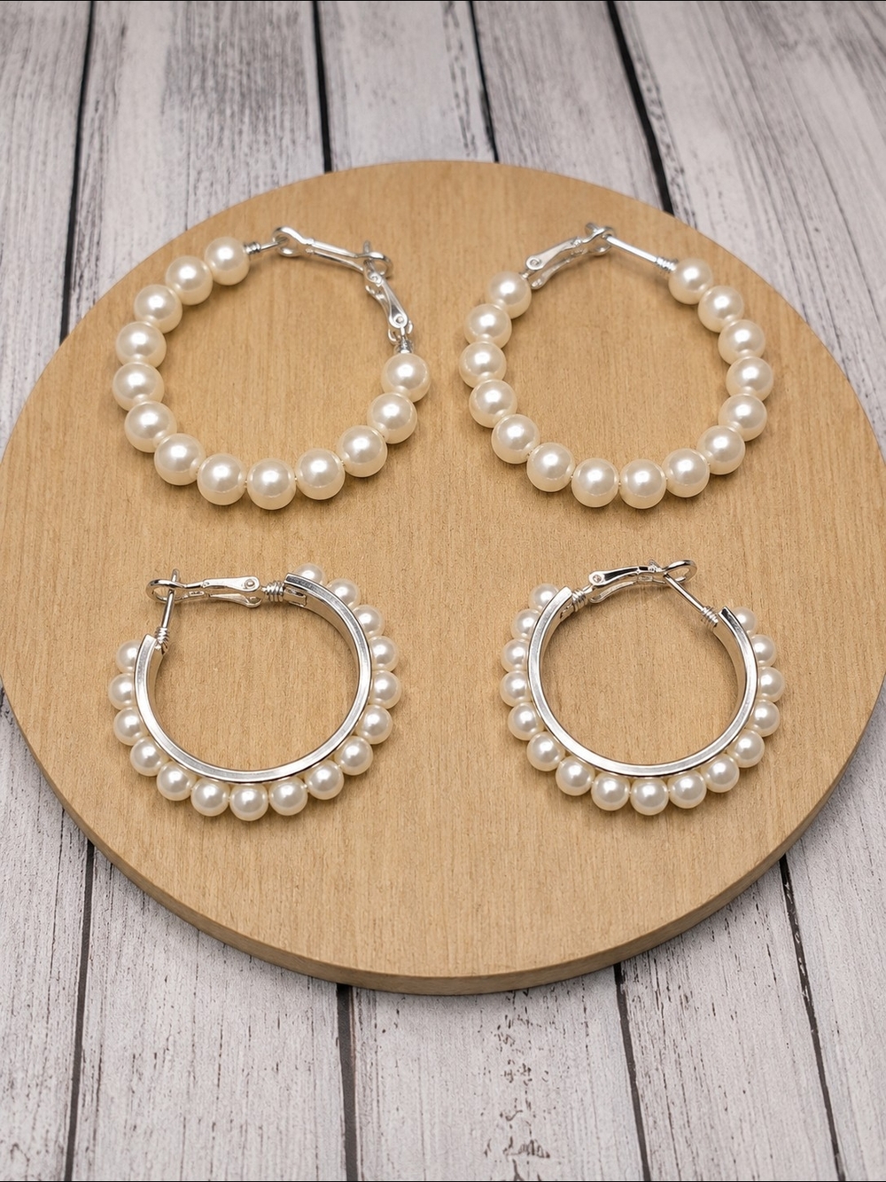 Elegant Pearl Hoop Earrings - Pearl Hoops (Set of 2 Pairs)